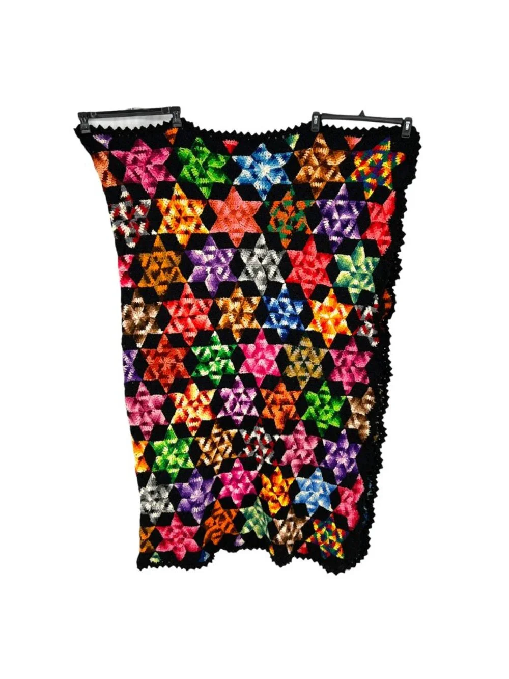 Vintage Multicolor Star Hexagon Crochet Throw Blanket Handmade 70